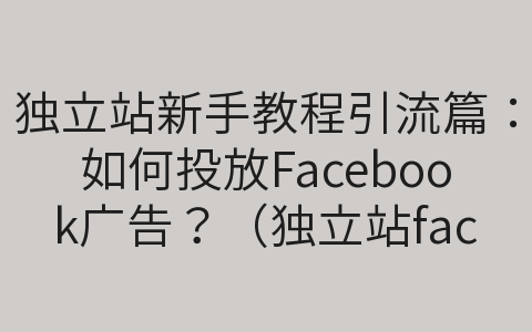 独立站新手教程引流篇：如何投放Facebook广告？（独立站facebook广告推广）